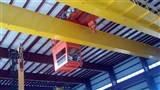 50 Ton, 90' span double girder, top running cab controlled steel coil handling bridge crane